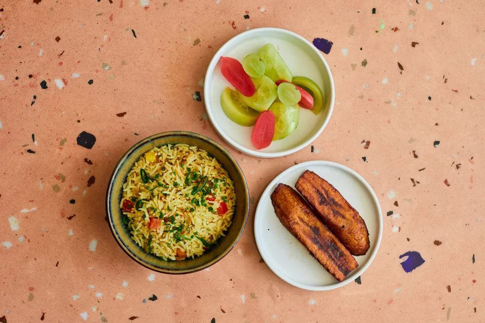 Rice, plantain and house pickles at Chishuru